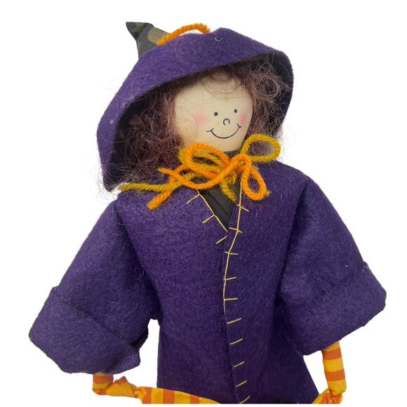 Halloween Witch Shelf Sitter Doll Purple Coat Boots & Socks Trick-or-Treat Bag - Picture 2 of 7